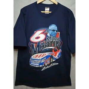 NASCAR Mark Martin #6 Fruit Of The Loom T-shirt, Sz XL, Roush Blue Double Sided